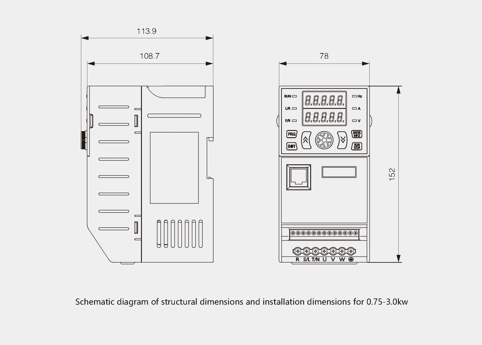 LNC510 General-Purpose Vector VFD (Split IGBT) Overall installation dimensions
