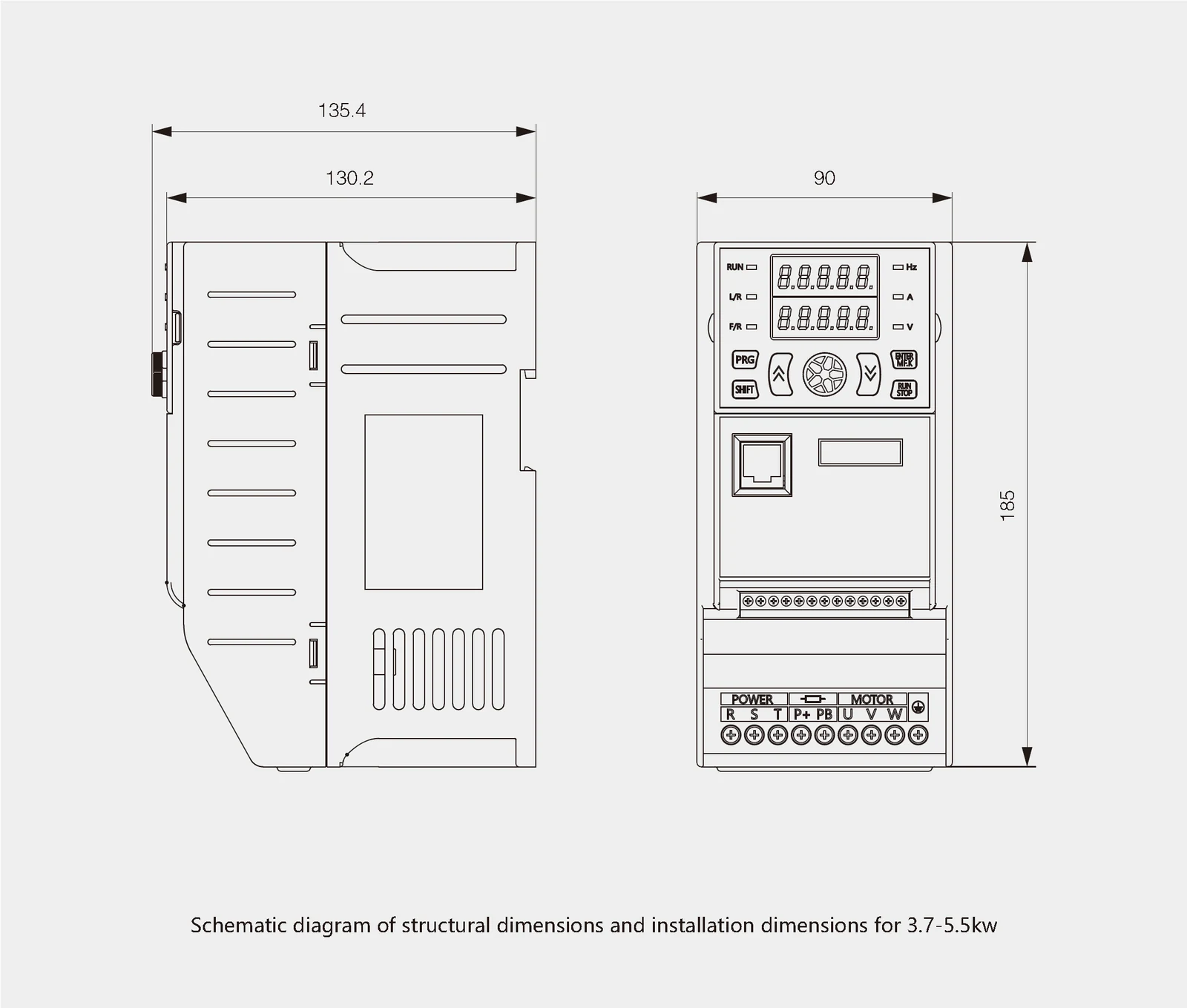 LNC510 General-Purpose Vector VFD (Split IGBT) Overall installation dimensions