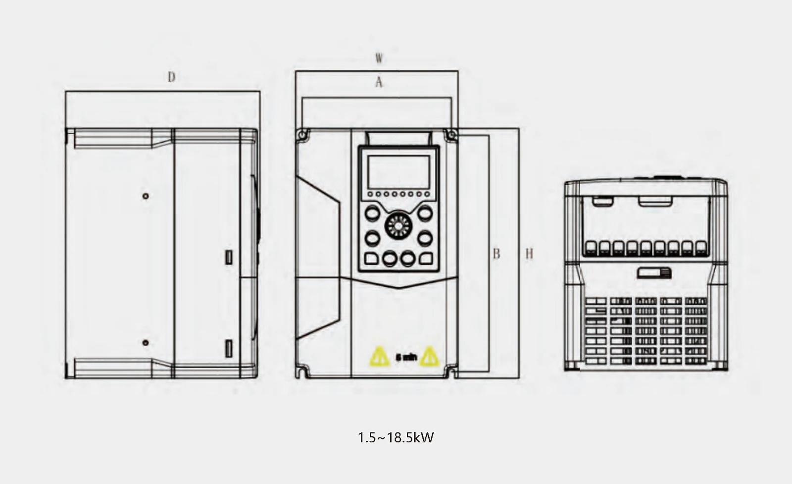 LNC860-ST STEP-UP VFD Diagrams of the overall dimensions and installation dimensions of the plastic structure