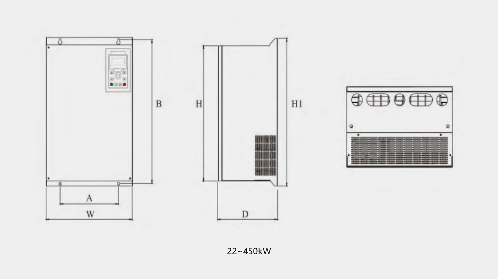 LNC860-ST STEP-UP VFD Diagrams of the overall dimensions and installation dimensions of the sheet metal structure