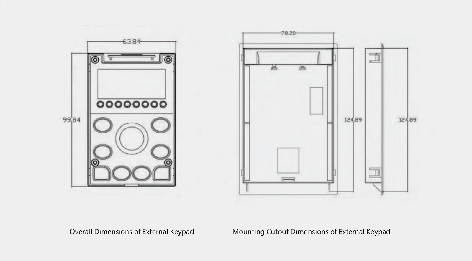 LNC860-ST STEP-UP VFD Installation dimensions of the keyboard base